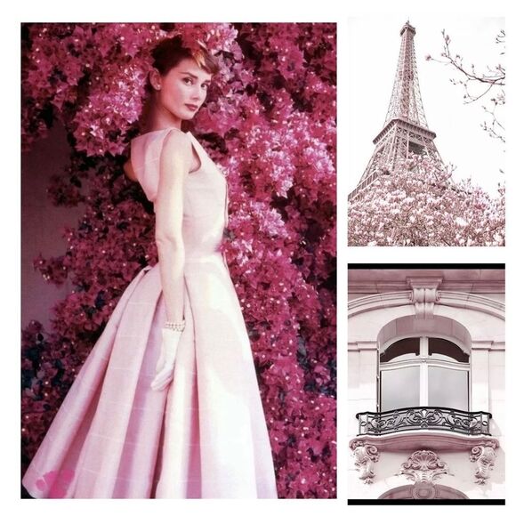 Set 3 Audrey Hepburn & Paris, France Prints~ Cherry blossoms PINK home decor - Picture 1 of 8